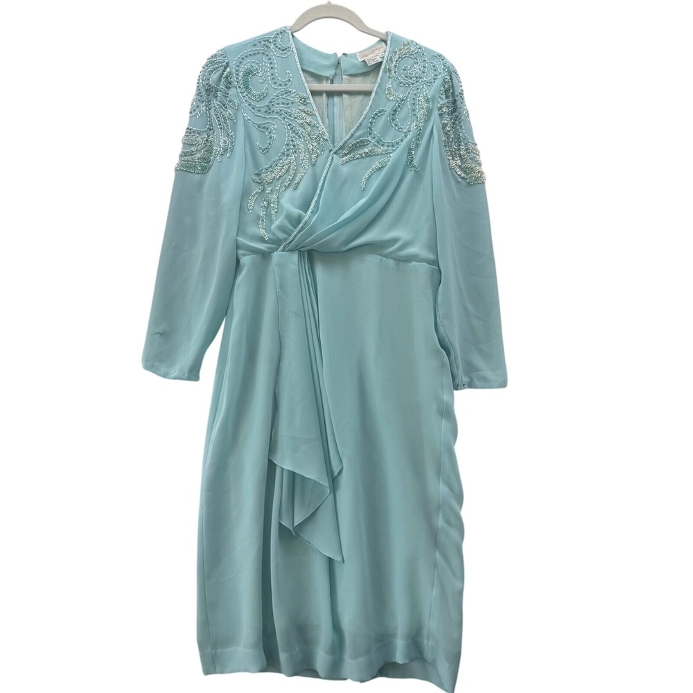 Alyce Designs Beaded Cocktail‎ Dress Formal Party Dress Aqua Blue 10